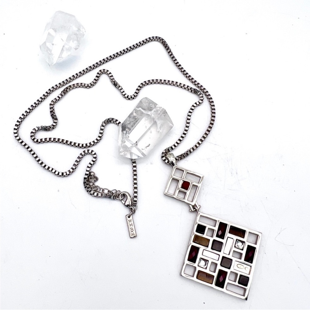 WHBM Black+Silver Diamond Pendant Long Statement Necklace